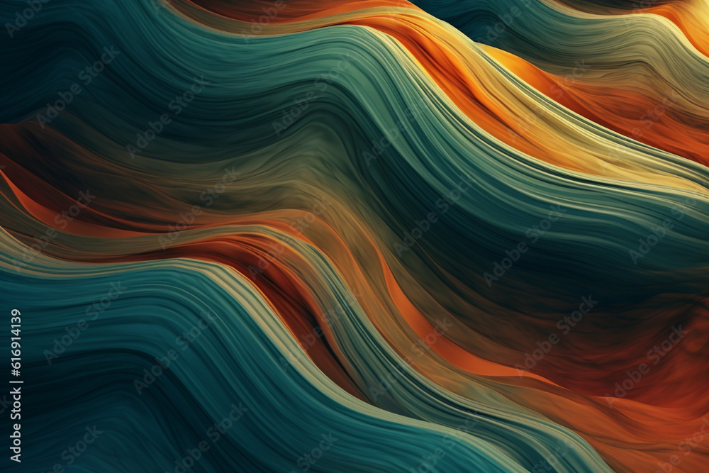 Fototapeta premium Abstract Organic Teal And Orange Colored lines. AI generated.