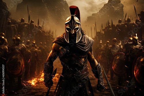 Leonidas Leading Spartans at Hot Gates