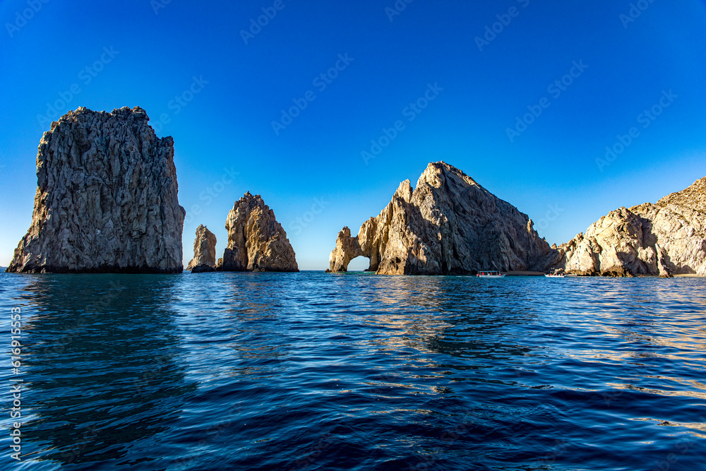 Picture of the Cape Saint Luke arch, this is a famous rock formation known for being where the Cortez Sea meets the Pacific Ocean, in the state of Baja California Sur, Mexico. Arch concept.