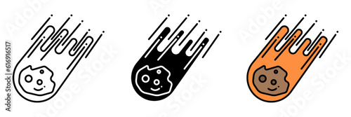 Meteor Icon, an icon representing a meteor, a celestial object that enters Earth's atmosphere and produces a streak of light as it burns up due to friction.