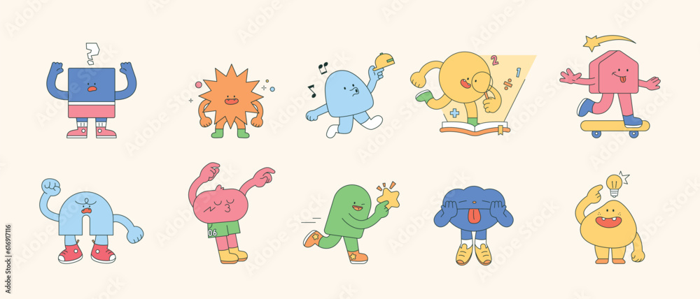 Abstract shape anthropomorphic character. A set of collections of various emotions and motions. Abstract shape anthropomorphic character. A set of collections of various emotions and motions.