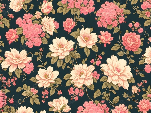 Vintage Floral Pattern  Generative AI Illustration