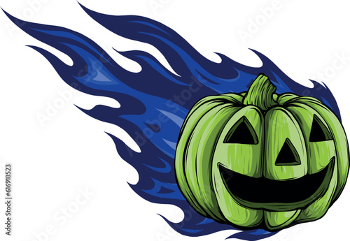 vector illustration halloween pumpkin with fire on white background