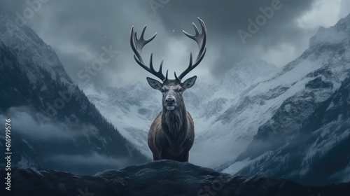 deer in the snow mountains