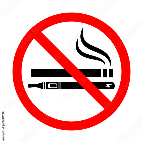 No smoking no vaping sign. Forbidden sign icon isolated on white background vector illustration. Cigarette, vape and smoke and in prohibition circle.