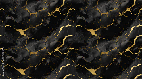 marbre noir et or, texture seamless sans bords pouvant se répéter à l'infini - IA générative