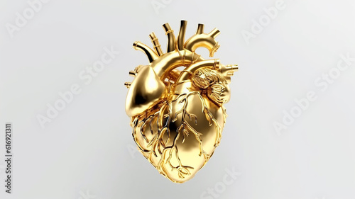 model of a golden heart on a white background. Generative AI