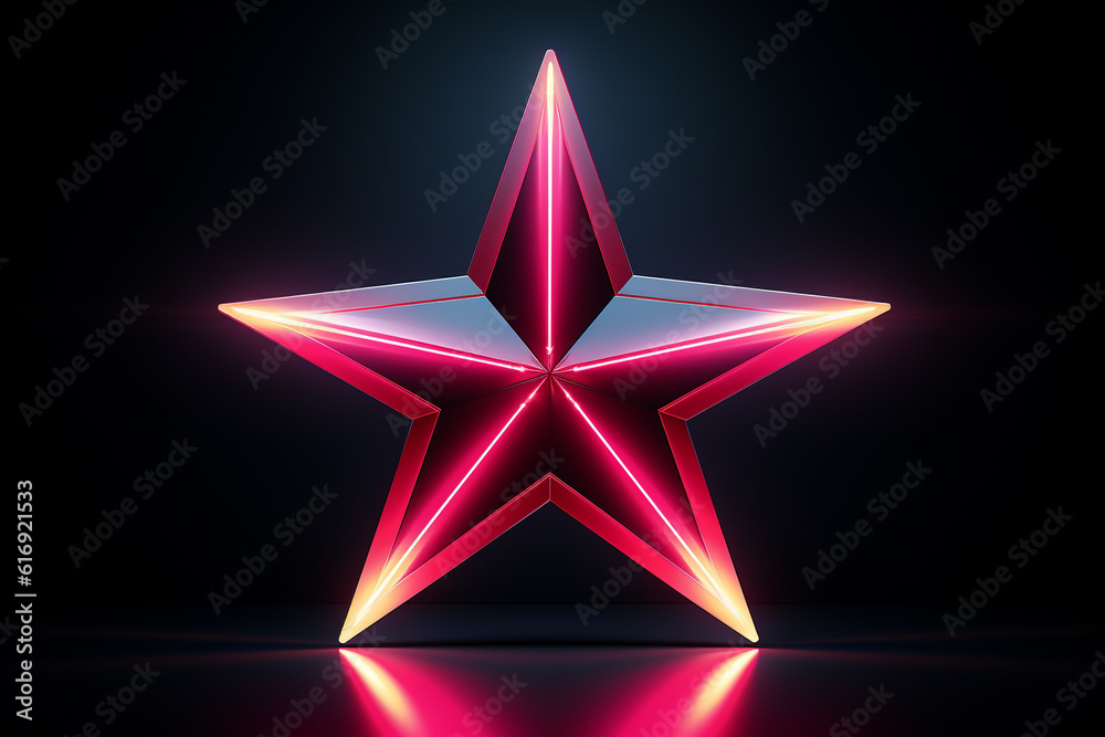 Stern in Neon Farben mit Lichteffekten auf dunklem Hintergrund. Generative Ai. Stern in Neon Farben mit Lichteffekten auf dunklem Hintergrund. Generative Ai.