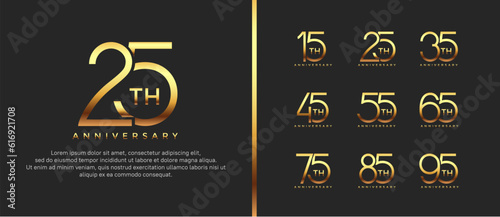 set of anniversary logo gold color on black background for celebration moment