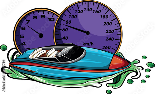vector Illustration of a Fast Speedboat on the Water