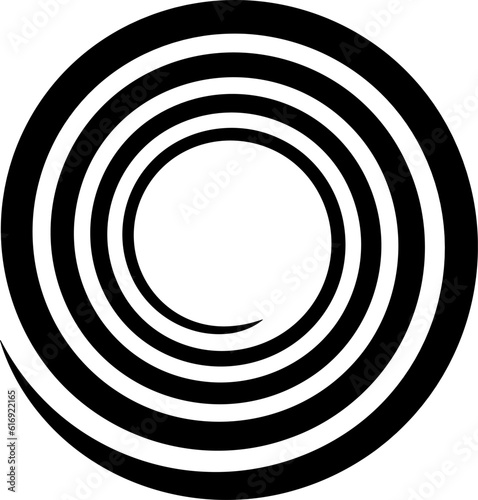 Black linear spiral isolated on white background. Archimedean swirl pattern vector illustration.