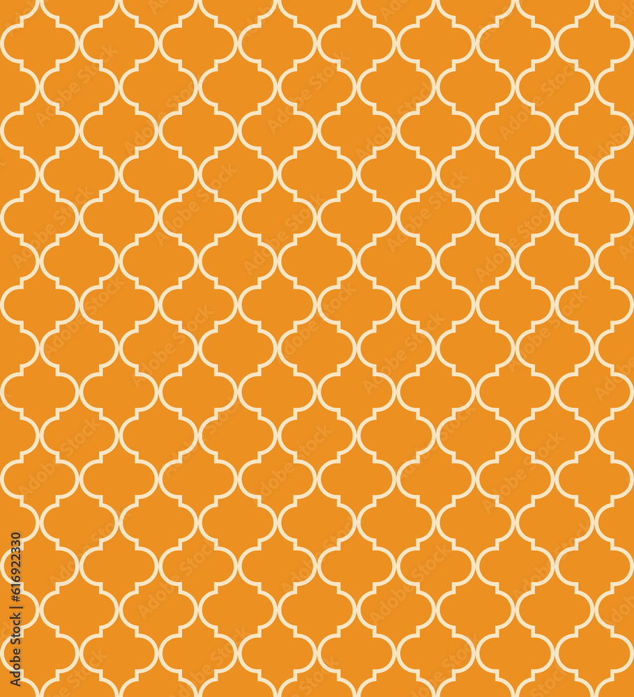 Moroccan Lattice Seamless Pattern in Orange. Modern Elegant Backgrounds. Classic Quatrefoil Trellis Ornament.