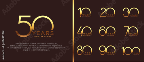set of anniversary logo gold color on brown background for celebration moment