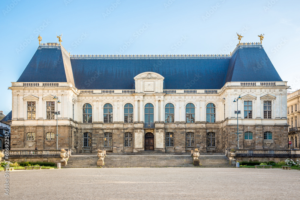 View at the Building of Brittany parliament in the streets of Rennes - France