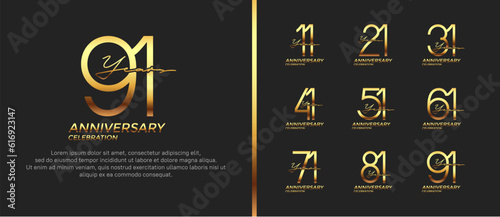 set of anniversary logo gold color on black background for celebration moment