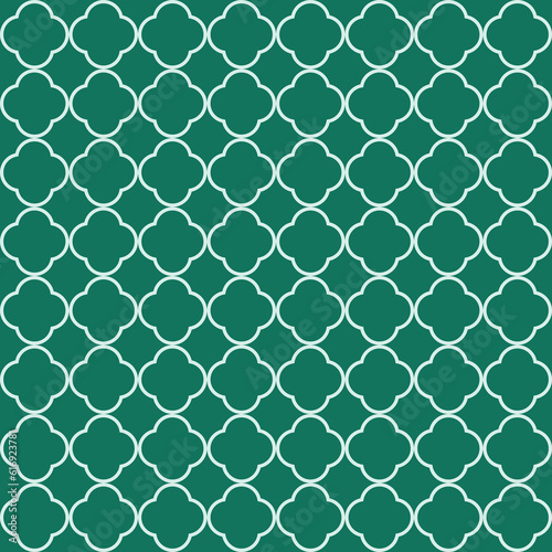 Moroccan Lattice Seamless Pattern in Green. Modern Elegant Backgrounds. Classic Quatrefoil Trellis Ornament.
