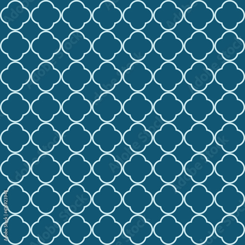 Moroccan Lattice Seamless Pattern in blue. Modern Elegant Backgrounds. Classic Quatrefoil Trellis Ornament.