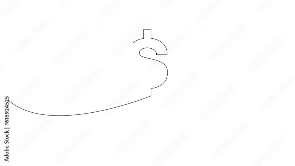Dollar symbol continuous one line self drawing animation. Currency, finance and business concept drawn by single line.