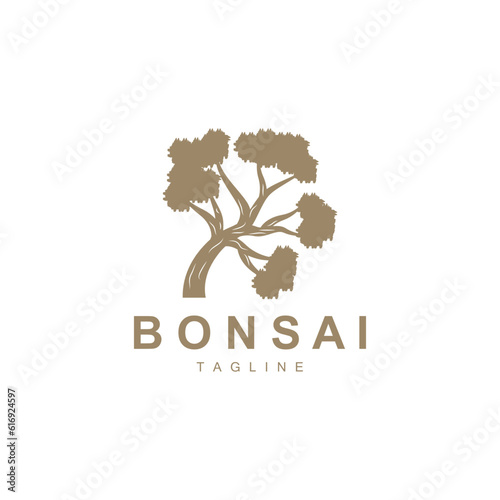 Bonsai Tree Logo. Simple Minimalist Silhouette Design, Plant Vector, Icon Illustration Element