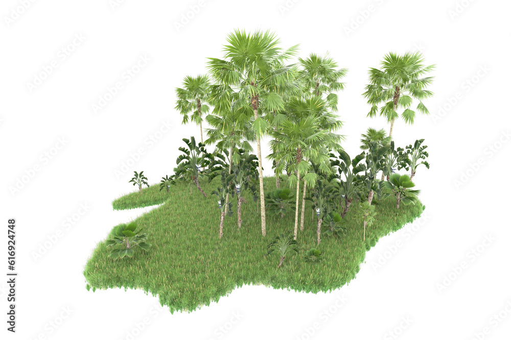 Fototapeta premium Tropical forest isolated on transparent background. 3d rendering - illustration