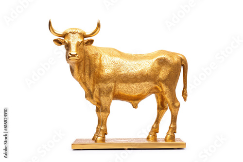 Wealth Concept. Golden Cow or Calf on a white baclground. Generative AI photo