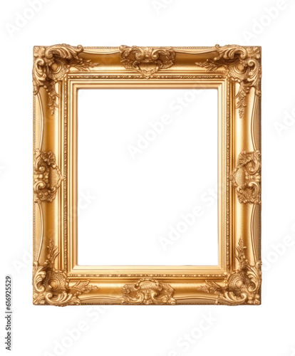 Ornate Gold Picture Frame Isolated on a white background. Generative AI