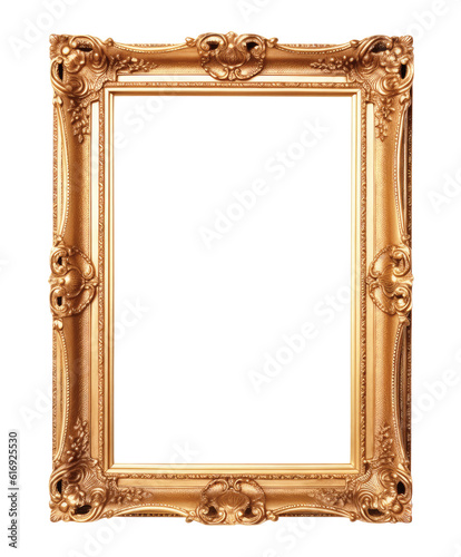 Ornate Gold Picture Frame Isolated on a white background. Generative AI