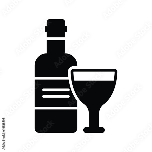 Wine glass with bottle showing vector of alcoholic drink in modern style