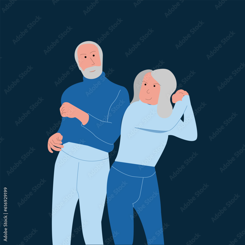 Fototapeta premium Old couple flat art design in blue character friendship bond concept. Vector illustration