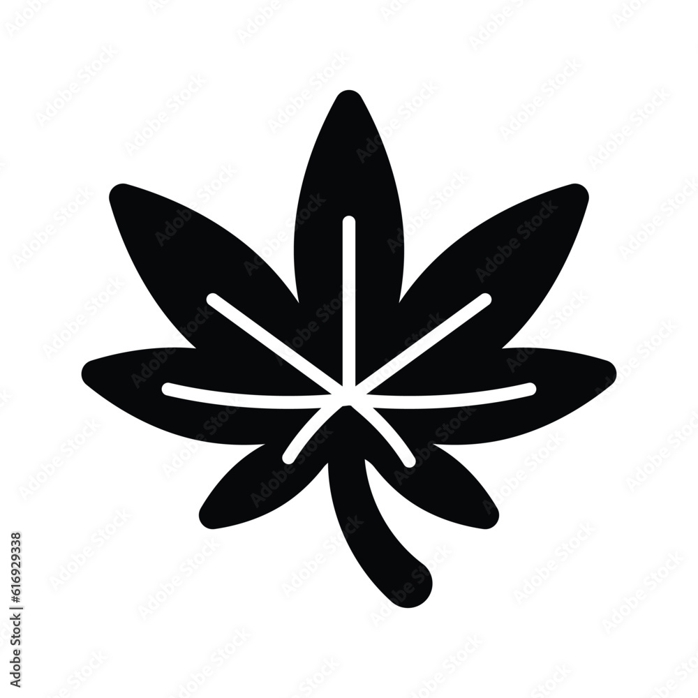 An icon of cannabis leaf in trendy style, isolated on white background