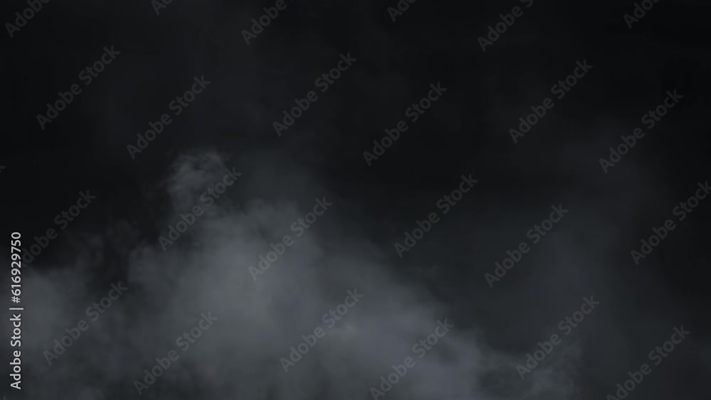 Cinematic layered VFX atmosphere. 4K slow-motion VFX smoke appears from the side on a black lingers, disturbed by a subtle wind. Featuring hanging smoke and practical non-sourced smoke.