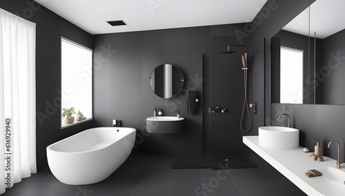 A Picture Of A Captivatingly Candid Bathroom With A Black Wall AI Generative