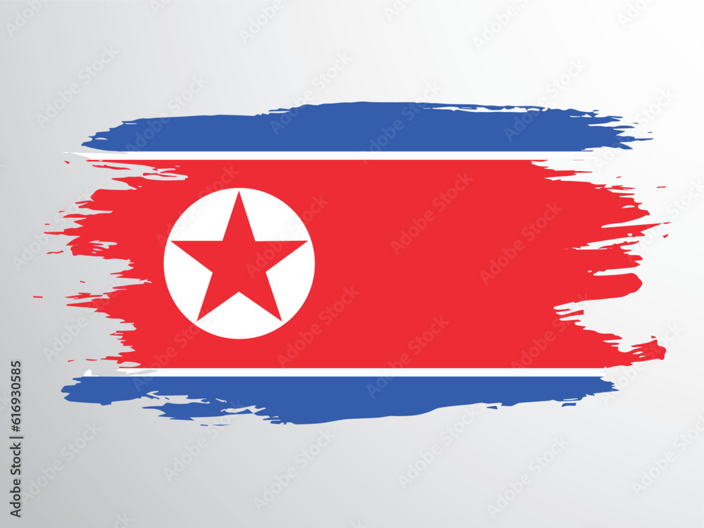 Flag of North Korea painted with a brush
