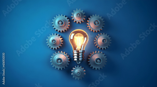 light bulb with gear creative idea concept on black background created with Generative AI