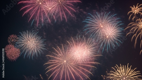 A Scene Of A Beautifully Elegant Fireworks Display With Multiple Colors AI Generative