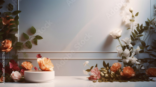 floral background for beauty  cosmetic product presentation