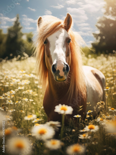Happy cute horse on a summer day