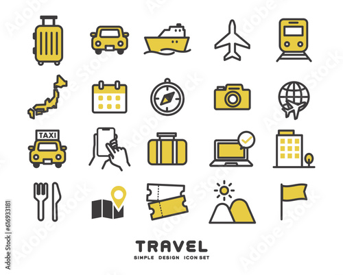 観光やお出かけに関するシンプルなアイコンのベクターイラスト素材／インバウンド／旅行