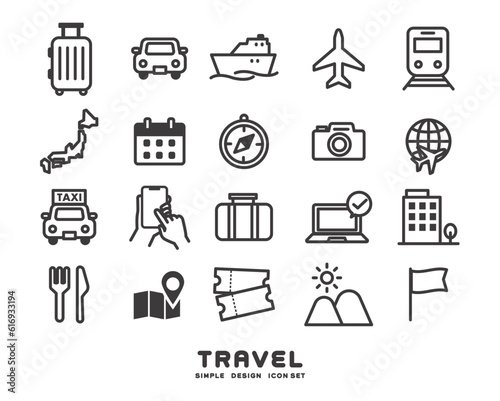 観光やお出かけに関するシンプルなアイコンのベクターイラスト素材／インバウンド／旅行