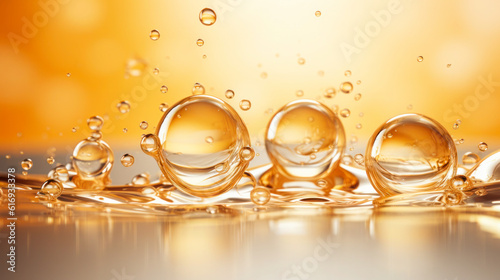 golden yellow collagen serum or bubbles oil, rendered in three dimensions.