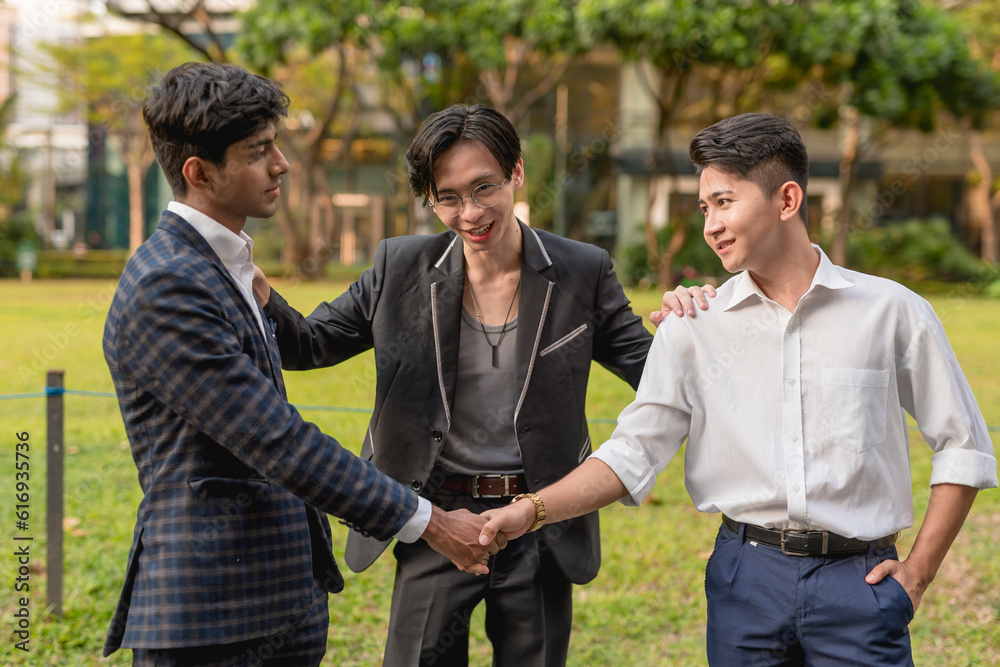 A young asian man succesfully gets two former friends and now enemies to shake hands, reconcile and call a truce. A great friend acting as a mediator to patch things up. A young asian man succesfully gets two former friends and now enemies to shake hands, reconcile and call a truce. A great friend acting as a mediator to patch things up.