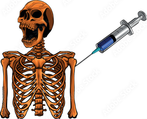 vector illustration of skeleton with injection vaccine