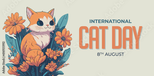 Hand drawn international cat day horizontal banner template
