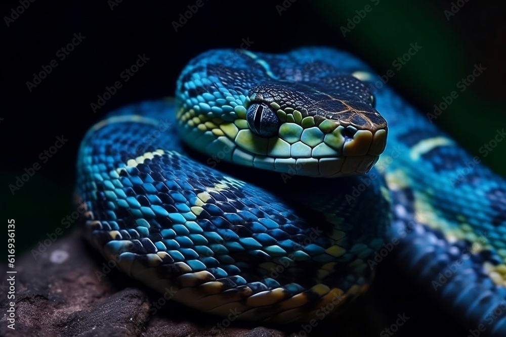 Obraz premium Beautiful blue snake in the wild. 