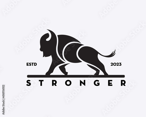 vintage stand bison logo design template illustration inspiration