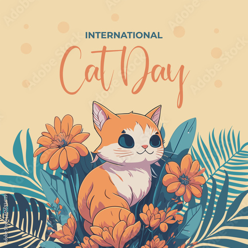 Hand drawn international cat day illustration