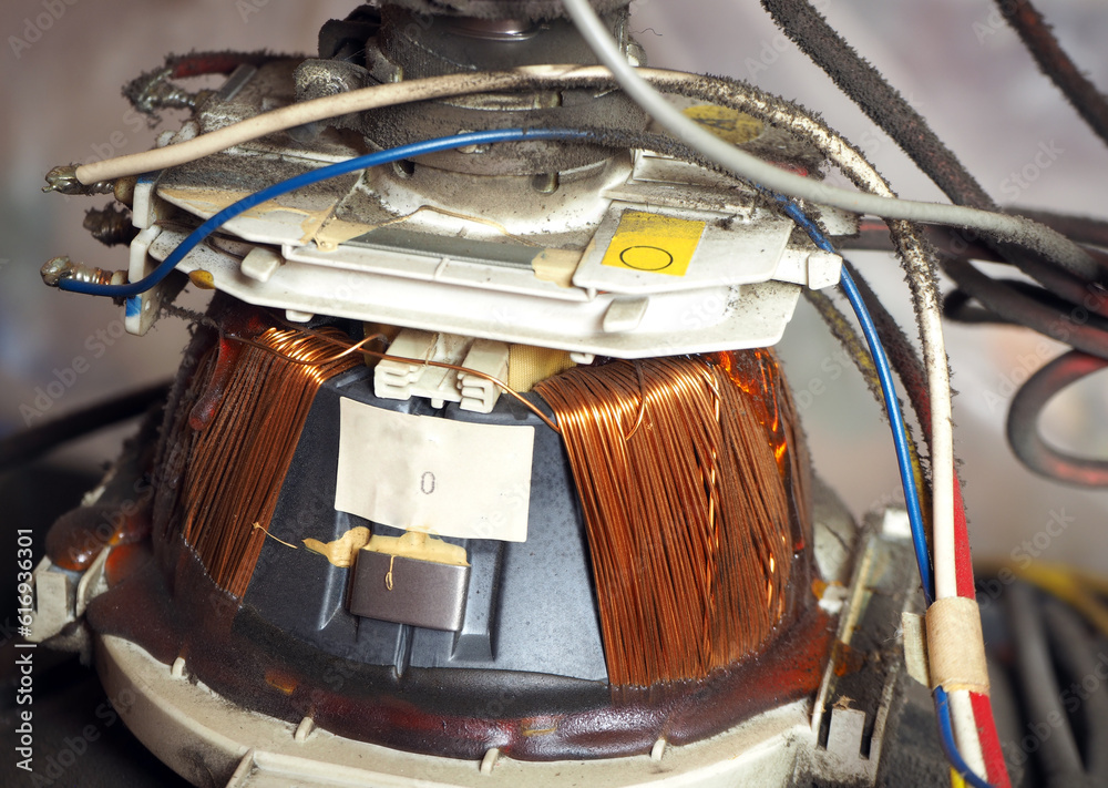 Deflection copper coils on a cathoderay tube (CRT). Copper winding in