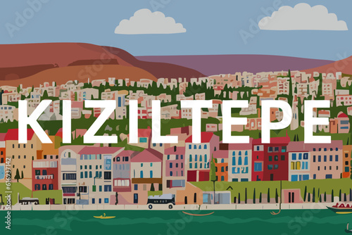 Kızıltepe: Modern illustration of a Turkish scene with the name Kızıltepe in Mardin photo