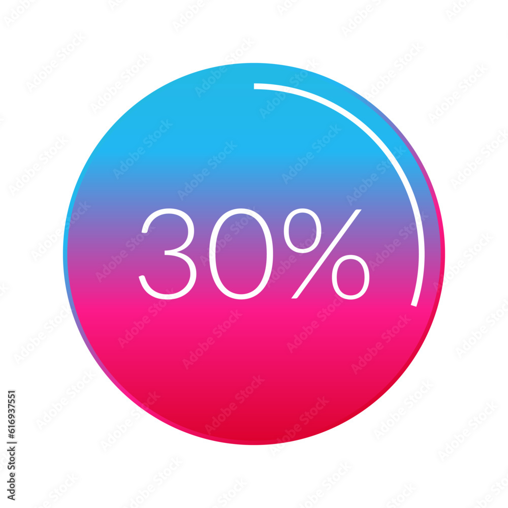 30 percent circle chart, isolated symbol. Vector gradient element. Percentage Infographic sign. Illustration, icon for business, finance, progress, report, web design, download 30 percent circle chart, isolated symbol. Vector gradient element. Percentage Infographic sign. Illustration, icon for business, finance, progress, report, web design, download