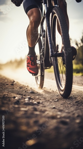 A cyclist's legs spin the pedals. Generative AI © ColdFire